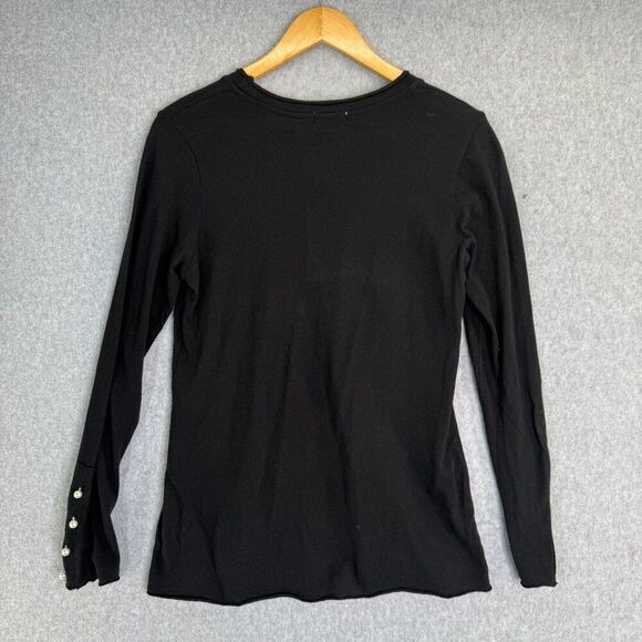 Michelle by Comune Medium Black Blouse‎ Pearl Button Long Sleeve Top Classic - Picture 7 of 13